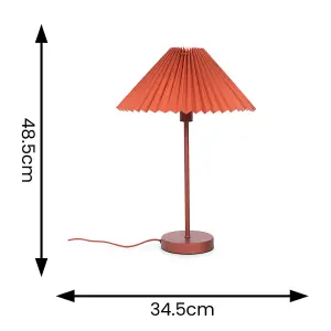 ValueLights Akira Burnt Orange Metal Table Lamp with Pleated Lampshade - LED Bulb Included