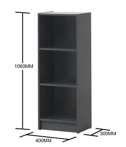 3 Tier Medium Narrow Bookcase Shelving Unit Living Room Office Bedroom Dark Grey