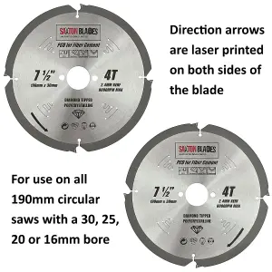 Saxton PCD1904T PCD Circular Saw Blade, 190mm x 4 Teeth Polycrystalline Diamond Tipped Fibre Cement Board, Hard Materials