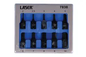 Laser Tools 7838 10pc Impact Hex Socket Bit Set 1/4" Drive