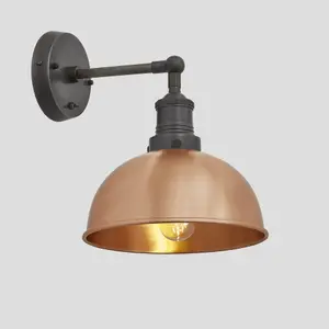 Industville Brooklyn Dome Wall Light, 8 Inch, Copper, Pewter Holder