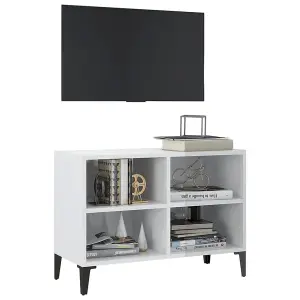 Berkfield TV Cabinet with Metal Legs High Gloss White 69.5x30x50 cm