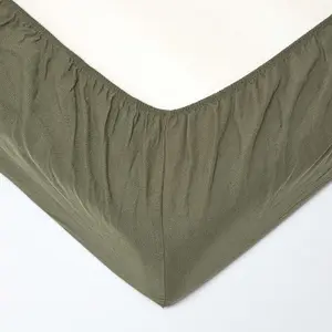 Homescapes Khaki Green Linen Fitted Sheet, Single