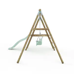 Limited Edition Rebo Double Wooden Swing Set with Slide - Odyssey - Pastel Green