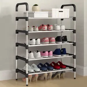 5 Tiers Black Freestanding Shoe Rack Shoe Storage Organizer Shelf Space Saving Display Shelves