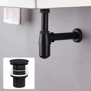 Nes Home Bathroom Basin Bottle Trap & Unslotted Waste Matte Black