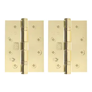 AFIT Polished Brass Door Hinges - 4 Inch / 102mm  Internal Fire Door Hinges - 1 Pair