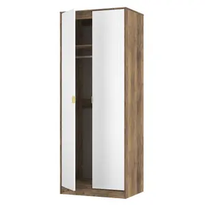 Nashville Ready assembled Contemporary White & oak Tall Double Wardrobe (H)1960mm (W)740mm (D)520mm