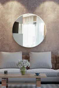 MirrorOutlet All Glass Bevelled Frameless Modern Design Round Mirror 110 x 110CM