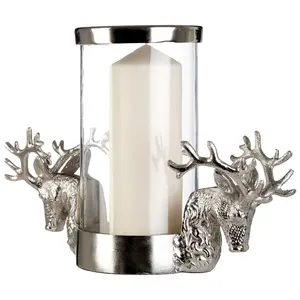 Interiors by Premier Hurricane Candle Holder, 2 Stag Head Design Candle Holder, Transparent Candlestick Holder