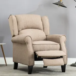 Eaton Wing Back Fireside Herringbone Fabric Recliner Armchair Sofa Chair Reclining Cinema (Herringbone Beige)