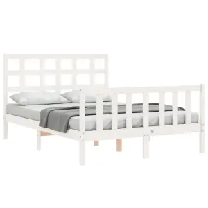 Berkfield Bed Frame with Headboard White Small Double Solid Wood