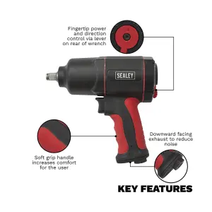 Sealey Composite Air Impact Wrench 1/2"Sq Drive Twin Hammer GSA6006