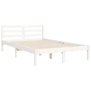 Berkfield Bed Frame with Headboard White Small Double Solid Wood