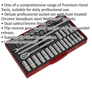 46-Piece Metric Socket Set with Ratchet Handle - 1/2 Inch Drive