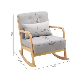 Grey Linen Upholstered Wood Framed Recliner Armchair Home Ergonomic Chair Sofa Chair Rocking Chair