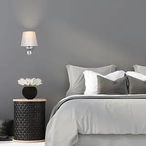 ValueLights Bryantt Pair of Polished Chrome and Crystal Detail Wall Light Fittings with Grey Fabric Shades