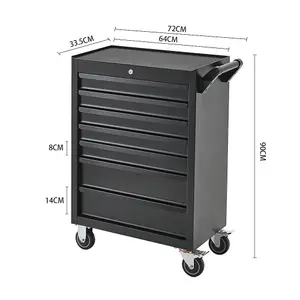 Black Lockable 7 Drawers Heavy Duty Metal Workshop Tool Trolley Rolling Cabinet