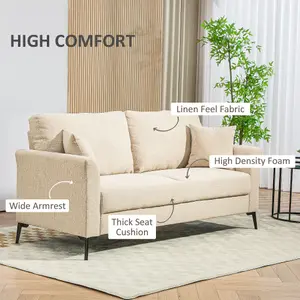 HOMCOM 3 Seater Sofa, Linen Fabric Sofa for Living Room, Beige