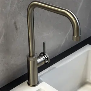 Liquida LB415BS Industrial Style Single Lever Brushed Steel Kitchen Mixer Tap