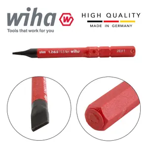 Wiha Slimbit Screwdriver Slotted 6.5mm Head 75mm 1000v VDE Electrician 34582