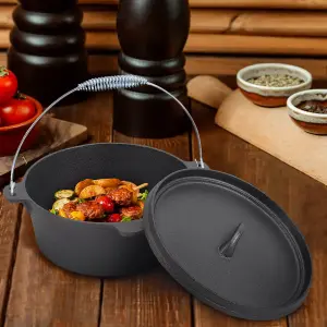 Black Cast Iron Dutch Oven Sauce Pan with Handle for Camping