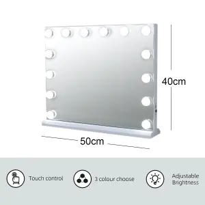 Matteo Hollywood Vanity Mirror 14 Dimmable 3 Colour LED Bulbs Touch Screen Tabletop 50x42cm