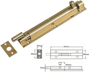 Dzina Barrel Bolt Necked 50mm x 25mm (2 x 1 Inch) Brass Pack of 1