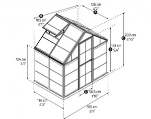 Greenhouse Hybrid 6 x 4 - Polycarbonate - L126 x W185 x H208 cm - Green