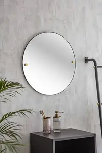 Garden Trading Indoor Adelphi Round Wall Hallway Lounge Mirror 55cm Black Steel