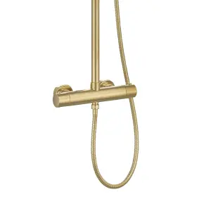 Valletta Thermostatic Shower Kit with Fixed Head & Handset - Brushed Gold