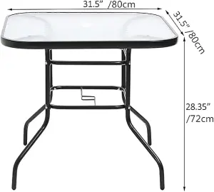 80cm Square Garden Dining Glass Coffee Table with Parasol Hole