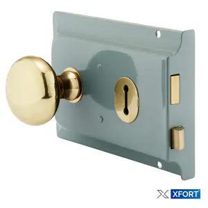 XFORT Premium Range Traditional Grey Rim Lock Set with Polished Brass Rim Knob