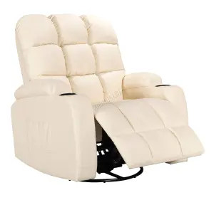 WestWood Leather Massage Recliner Chair Sofa Rocking Swivel Armchair Remote Control Cream