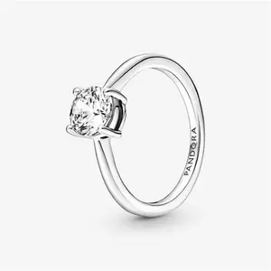 Pandora Sparkling Solitaire Ring - Sterling Silver / Cubic Zirconia - Sz. 48