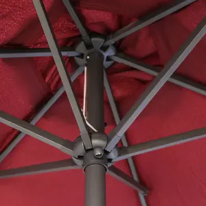 SunDaze 2.5M Wine Red Garden Parasol with Solar LED Lights and Crank Tilt Mechanism Outdoor Patio Umbrella