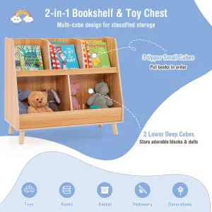 Costway 5-Cubby Kids Toy Storage Organizer Wooden Children Bookcase Bookshelf Cabinet