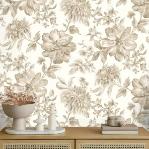 Fine Decor FD43611 Isabella Floral Wallpaper Roll, Natural