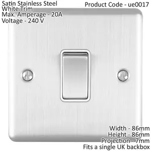 1 Gang 20A DP Single Switch SATIN STEEL & White Trim Appliance / Boiler Power