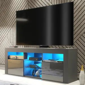 TV Unit 145cm Modern Stand Dark Grey Gloss Doors