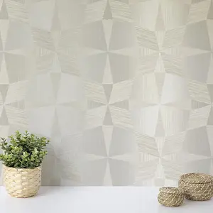 Wallquest Villa Apex Geometric Grey Wallpaper Modern Acrylic Coated Feature Wall