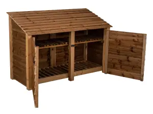 Wooden log store with door and kindling shelf W-187cm, H-126cm, D-88cm - brown finish