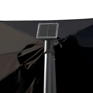 SunDaze 3M Black Garden Cantilever Banana Parasol with Solar LED Lights Outdoor Patio Umbrella