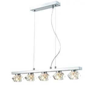 Luminosa Contemporary Bar Pendant Ceiling 5 Light Chrome, Crystal