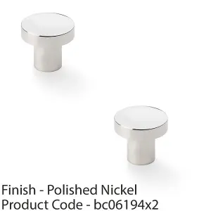 2 PACK - Slim Round Door Knob - Polished Nickel 30mm Modern Cupboard Cabinet Pull Handle