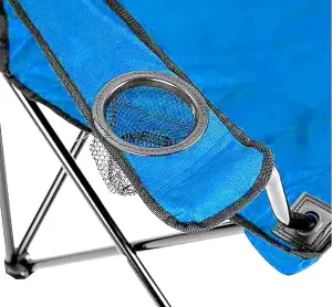 Compact Quick Folding Camping Chair with Arm Rest Carrying Bag and Drink Holder for Outdoor Use (Blue)