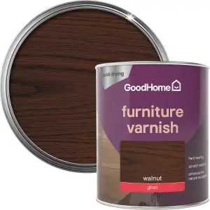 GoodHome Walnut Gloss Multi-surface Furniture Wood varnish, 750ml