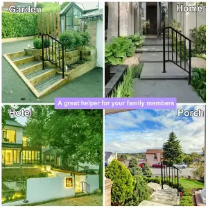 Outdoor Black Steel Handrail 2 Steps Garden Stairs Safety Grab Bannister Rail