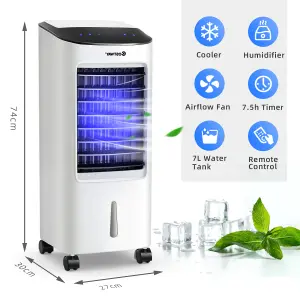 Costway 3-in-1 Portable Evaporative Cooler Fan Humidifier w/  7L Water Tank