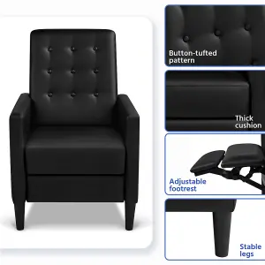 Yaheetech Black Faux Leather Recliner Sofa with Adjustable Back